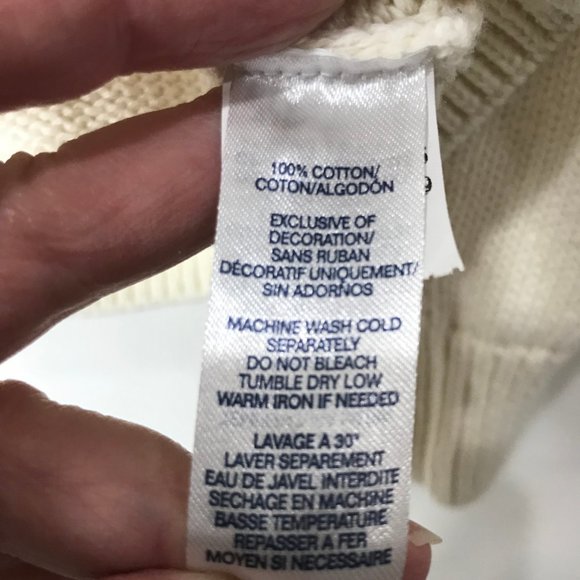 Chaps Men’s Sweater sz XL 100% Cotton Knit Cream Color Crest Classic Pull Over - Picture 7 of 7